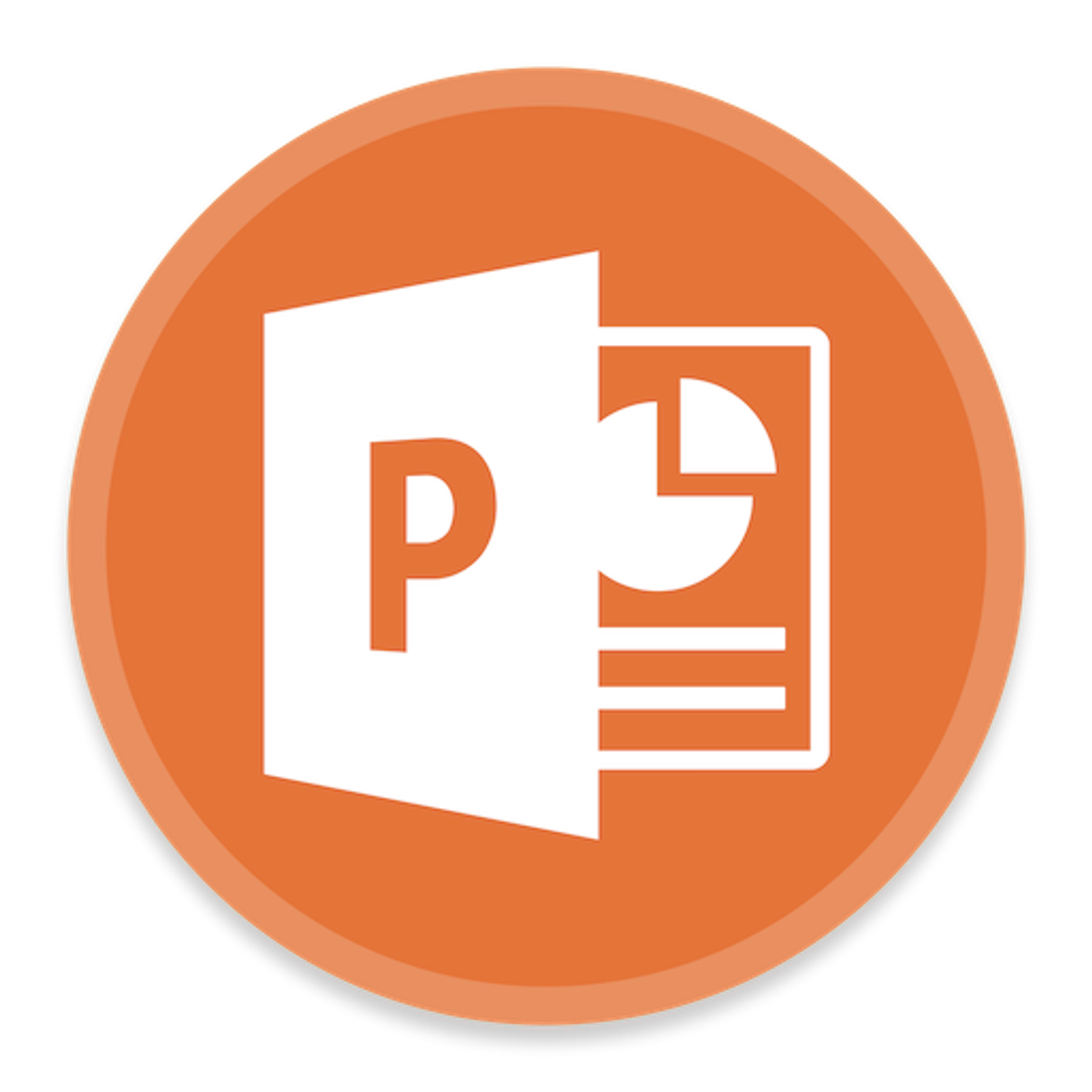 Microsoft PowerPoint application icon showing a white letter P on an orange circular background with a document page design element.